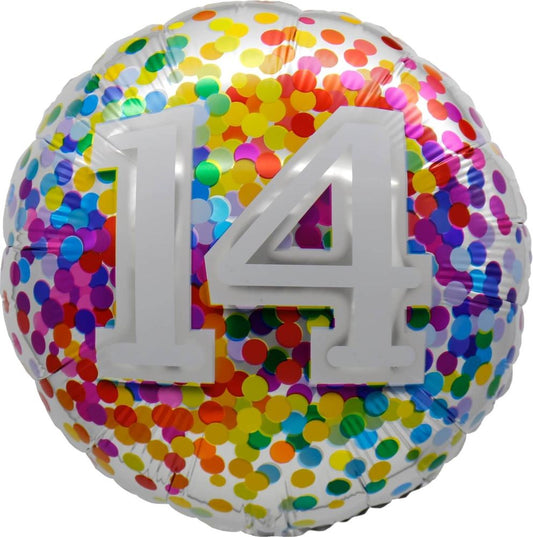 18” Birthday 14 Rainbow Confetti Balloon