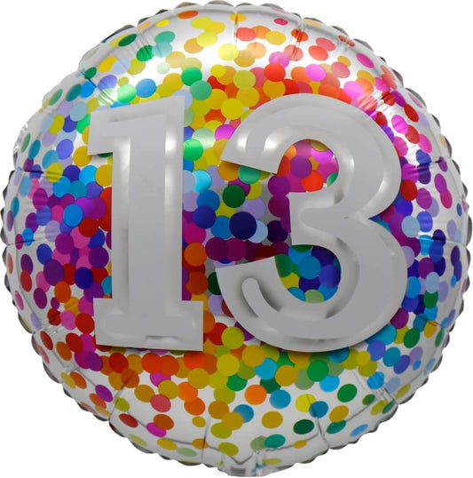 18” Birthday 13 Rainbow Confetti Balloon