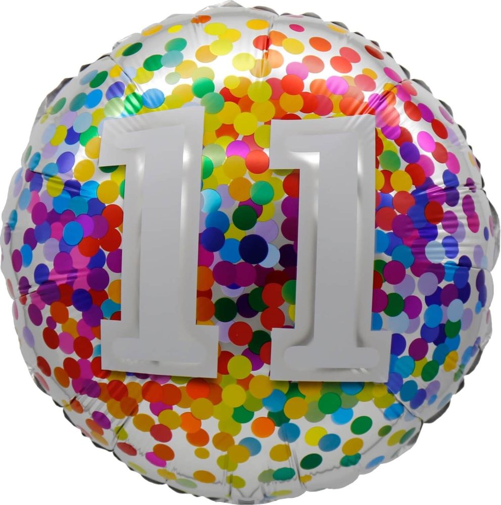 18” Birthday 11th Rainbow Confetti Balloon