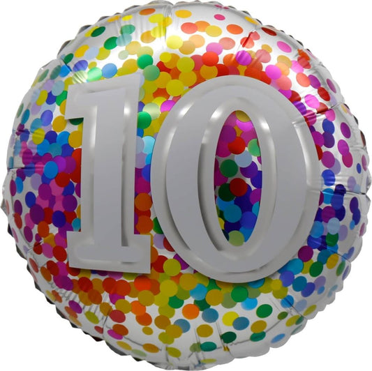 18” Birthday 10 Rainbow Confetti Balloon