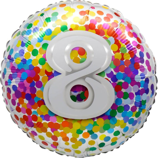 18” Birthday 8th Rainbow Confetti Balloon