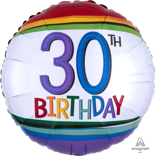 18" Birthday 30th Rainbow Confetti Balloon