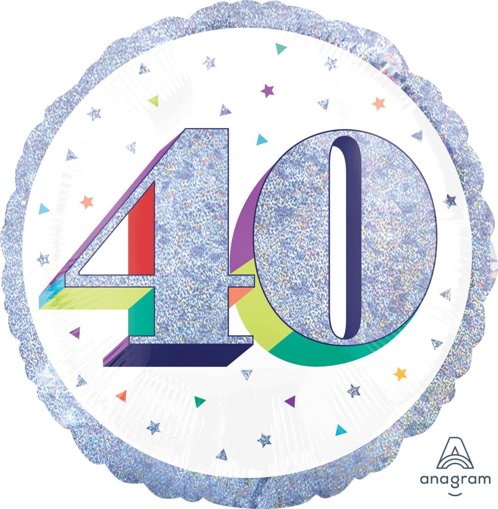 18" Birthday Milestone 40 Holographic Balloon