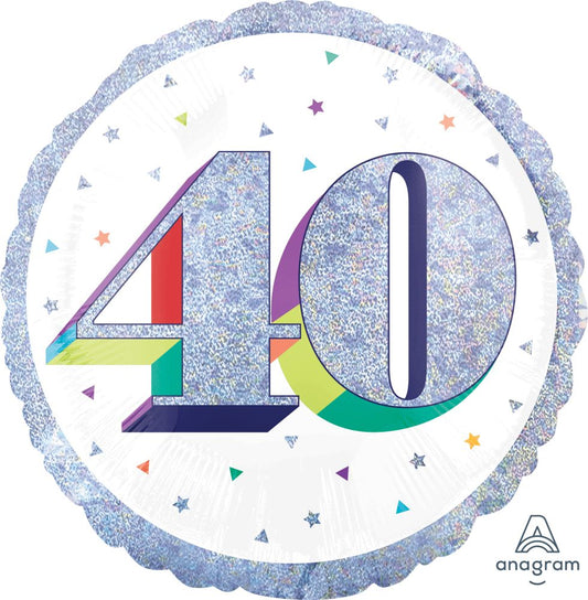 18" Birthday Milestone 40 Holographic Balloon