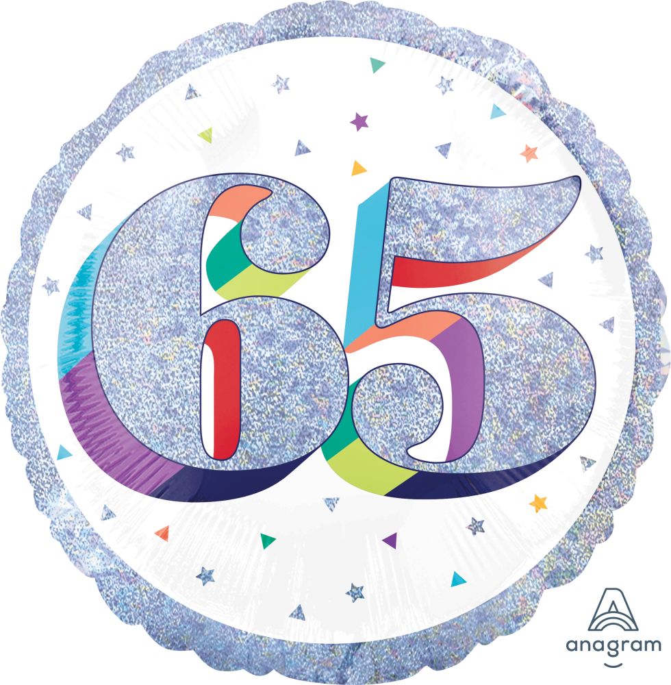 18" Birthday Milestone 65 Holographic Balloon