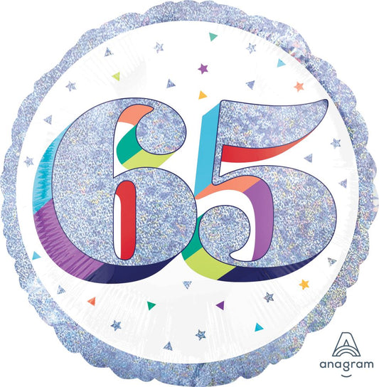 18" Birthday Milestone 65 Holographic Balloon