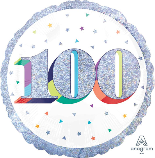 18" Birthday Milestone 100 Holographic Balloon