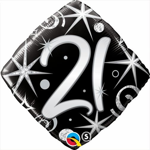 18” Birthday Milestone 21 Diamond Elegant Sparkle & Swirls Balloon