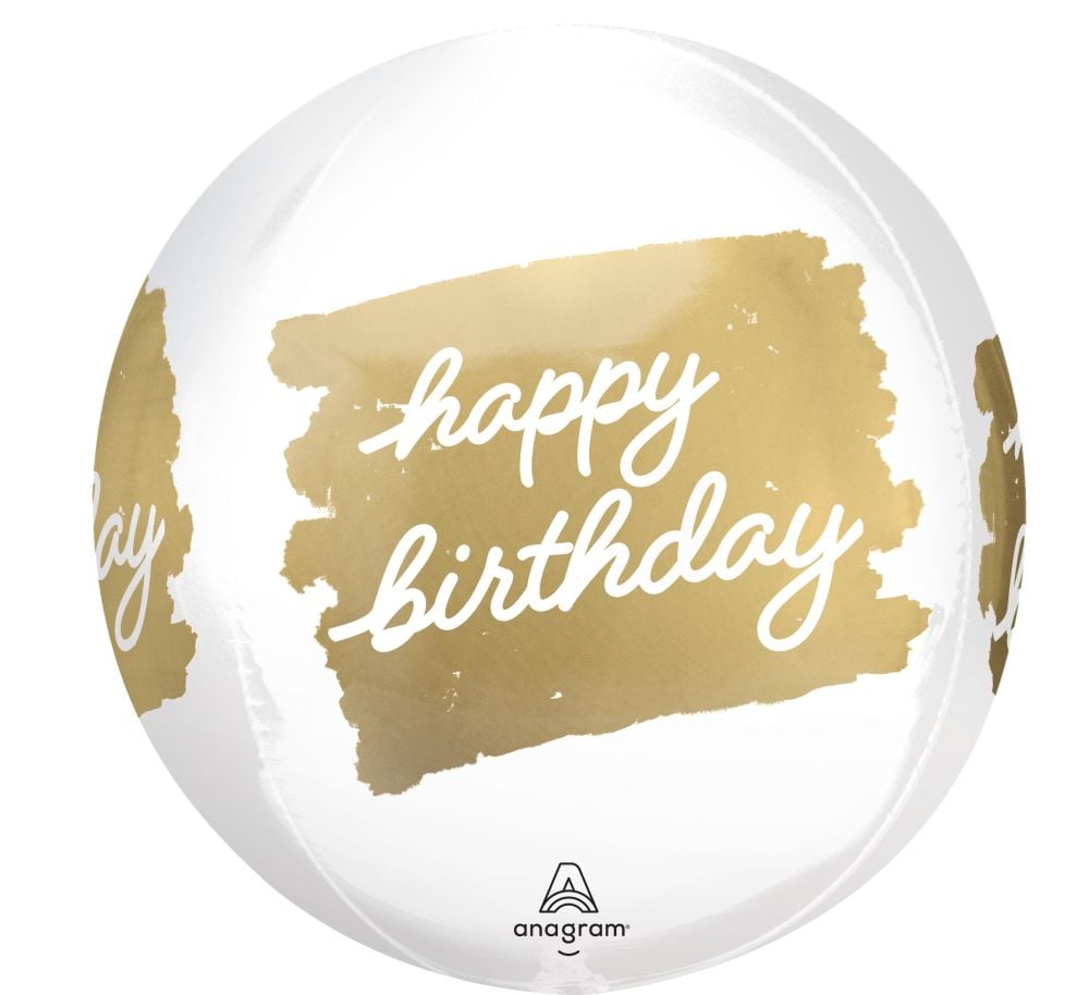Happy Birthday Golden Orbz Balloon
