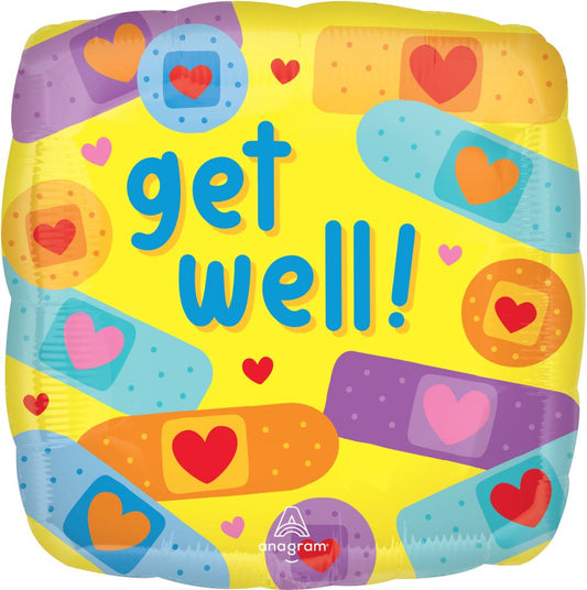 18" Get Well Patch Square Balloon