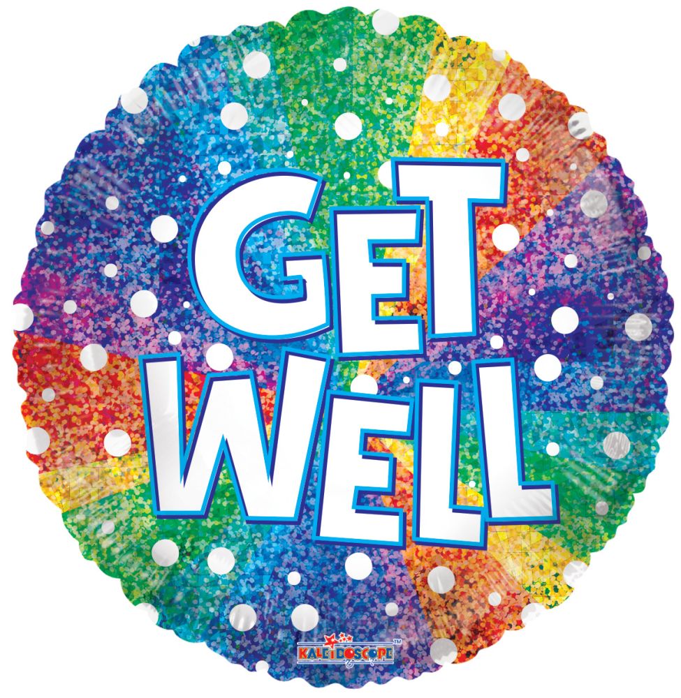 18" Get Well Holographic Rainbow Balloon