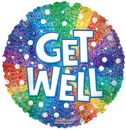 18" Get Well Holographic Rainbow Balloon