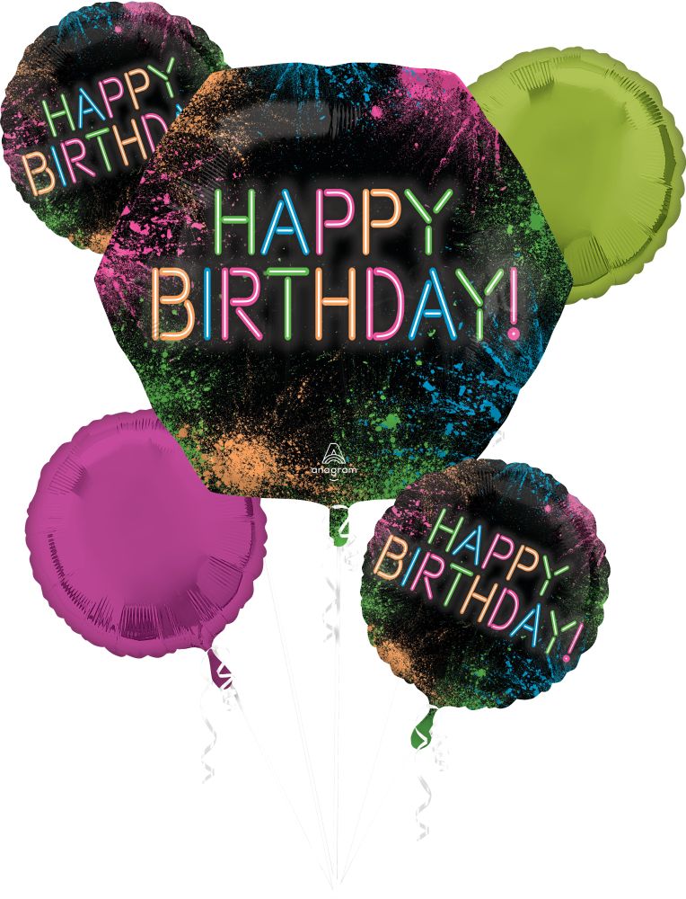 Happy Birthday Neon Balloon Bouquet