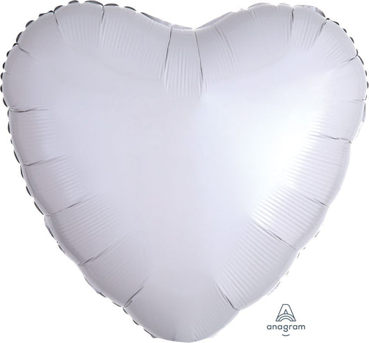 18" White Heart Metallic Balloon