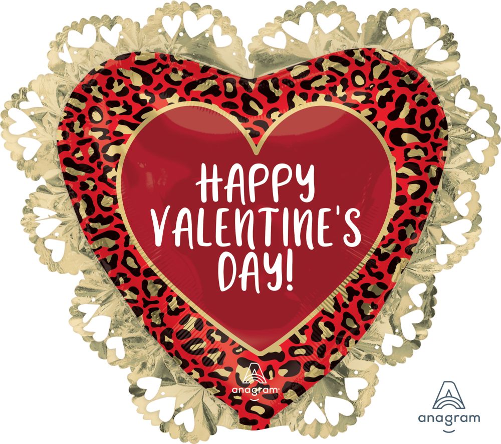 23” Intricates Happy Valentines Day Animal Print SuperShape Balloon