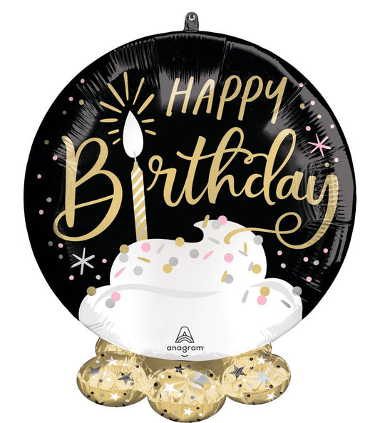 19” Happy Birthday Black and Gold Frillz Balloons