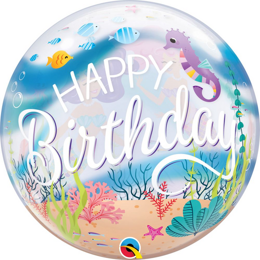 Happy Birthday Sea Horse Mermaids Bubble Balloon