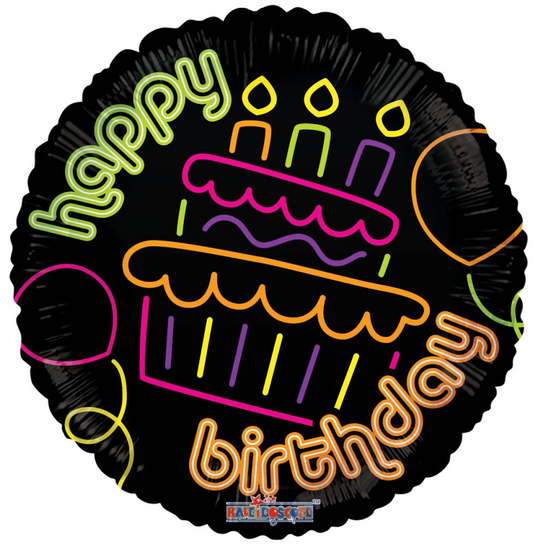 18" Happy Birthday Cupcake Neon Balloon