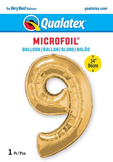 34” Gold Number 9 Foil Balloon Qualatex