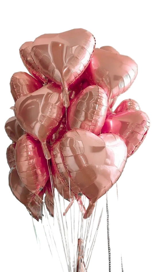 Rose Gold Dozen Hearts with Balloon Weight