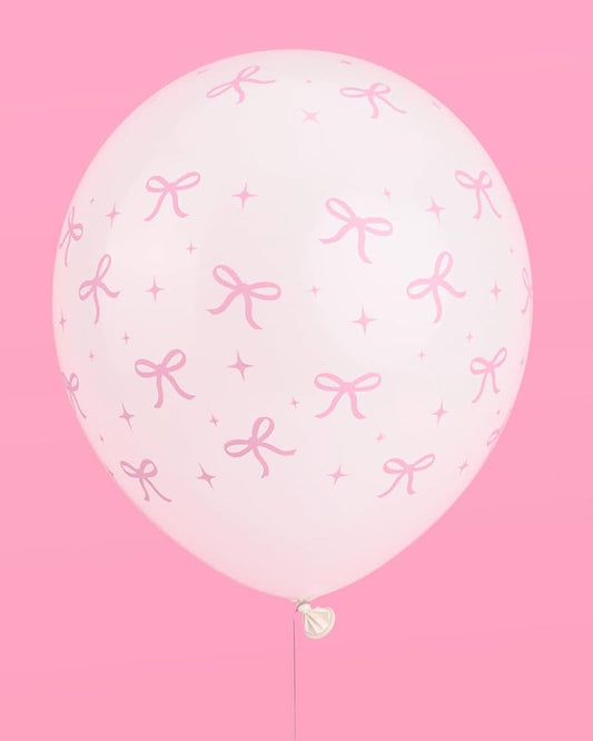 11” Pink Bow Print Helium Inflated Latex Balloon