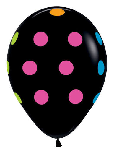 11” Polka Dots Neon Print Helium Inflated Latex Balloon