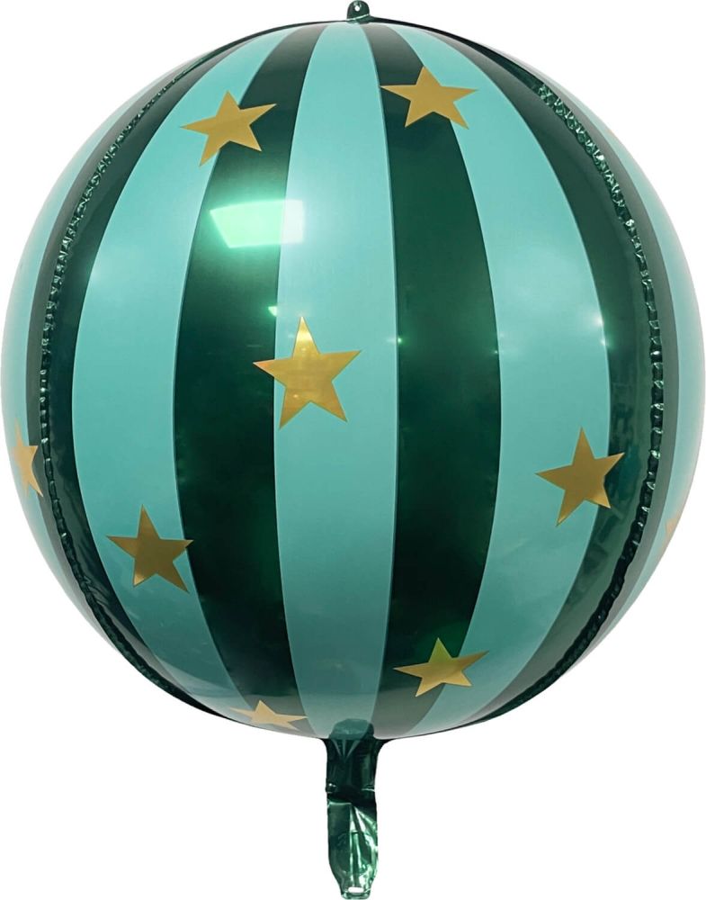 16" GREEN STRIPED GLOBE SHAPED FOIL MYLAR BALLOON