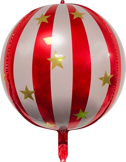 16" RED STRIPED GLOBE SHAPED FOIL MYLAR BALLOON