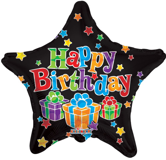 18” Happy Birthday Black Star Shape Foil Balloon