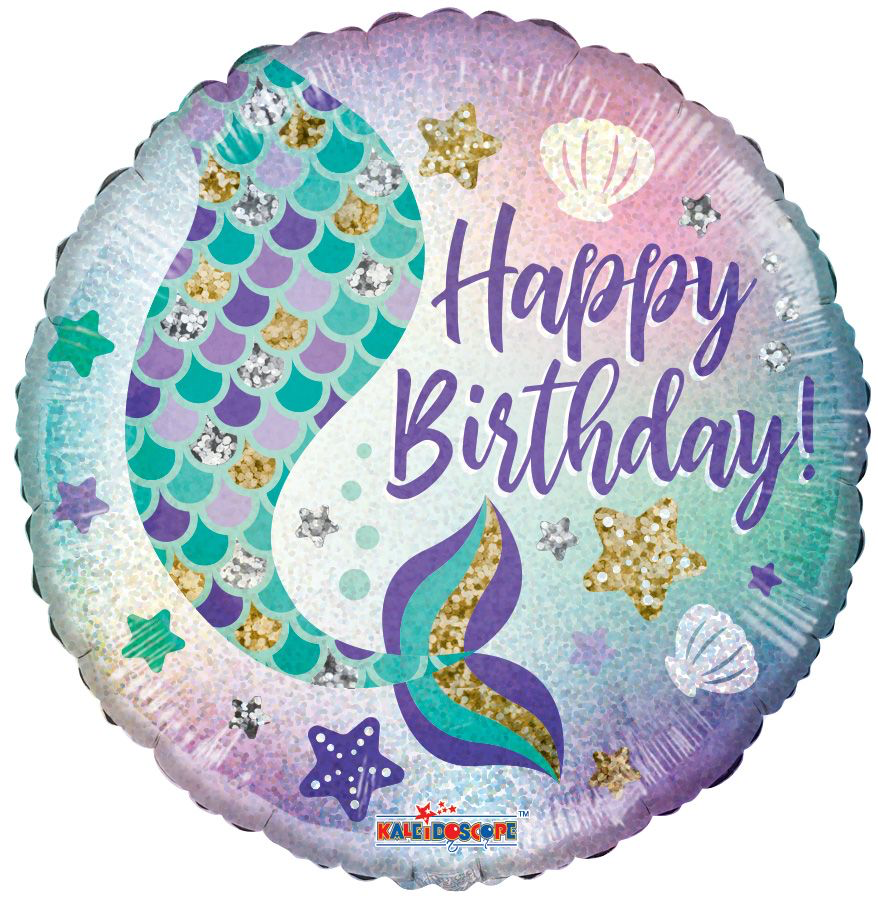 18” Happy Birthday Mermaid Holographic Balloon