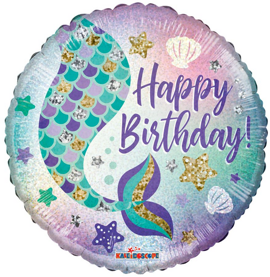 18” Happy Birthday Mermaid Holographic Balloon