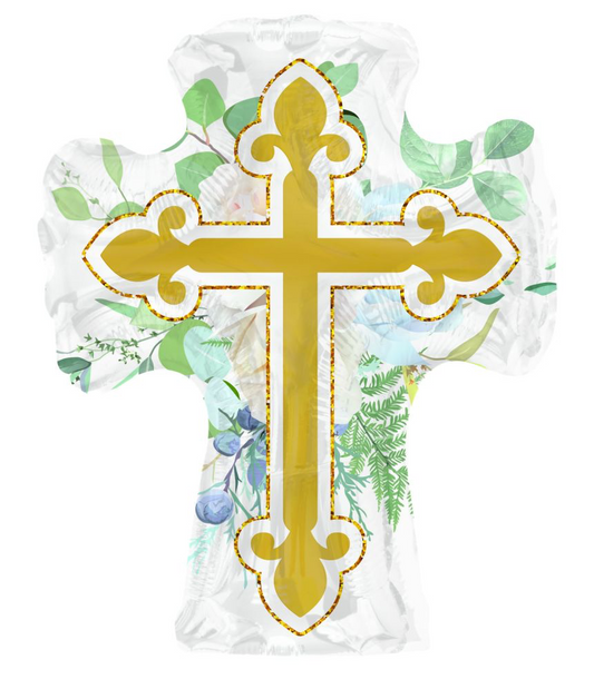 28” Cross with Flowers Jumbo Foil Balloon
