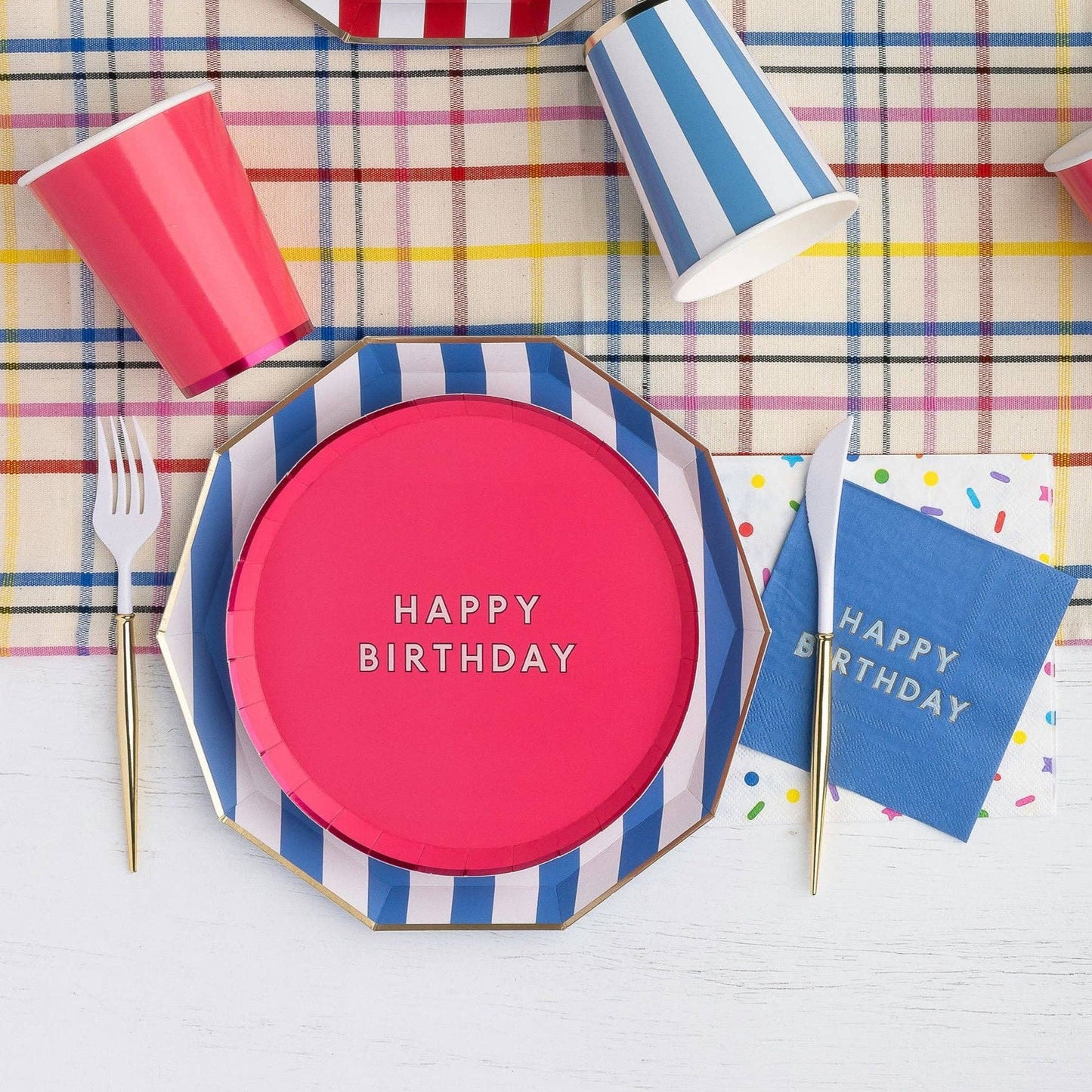 PALISADES BLUE SIGNATURE CABANA STRIPE PLATES Bonjour Fête