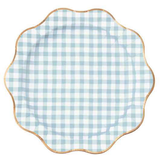 ELEGANT SKY BLUE GINGHAM DINNER PLATES