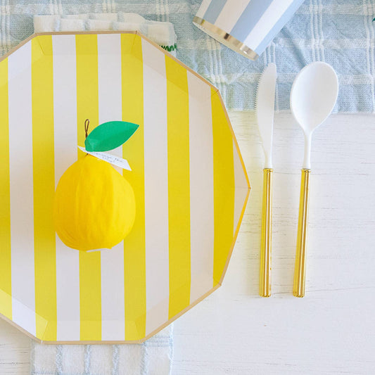 SOLEIL YELLOW CABANA SIGNATURE STRIPE PLATES Bonjour Fête
