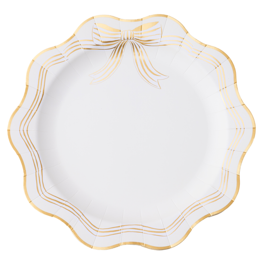 ELEGANT CREAM & GOLD BOW DINNER PLATES Bonjour Fête