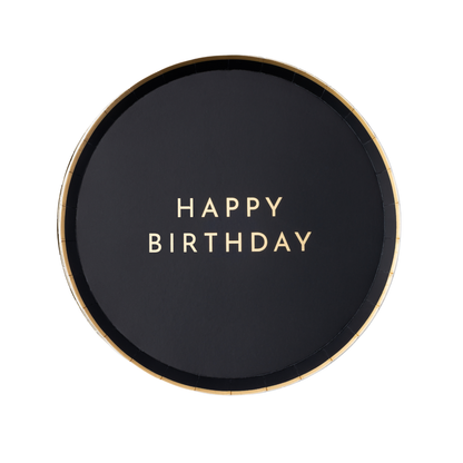 Black Noir Happy Birthday Small Plates, 8 in. (Set of 8)