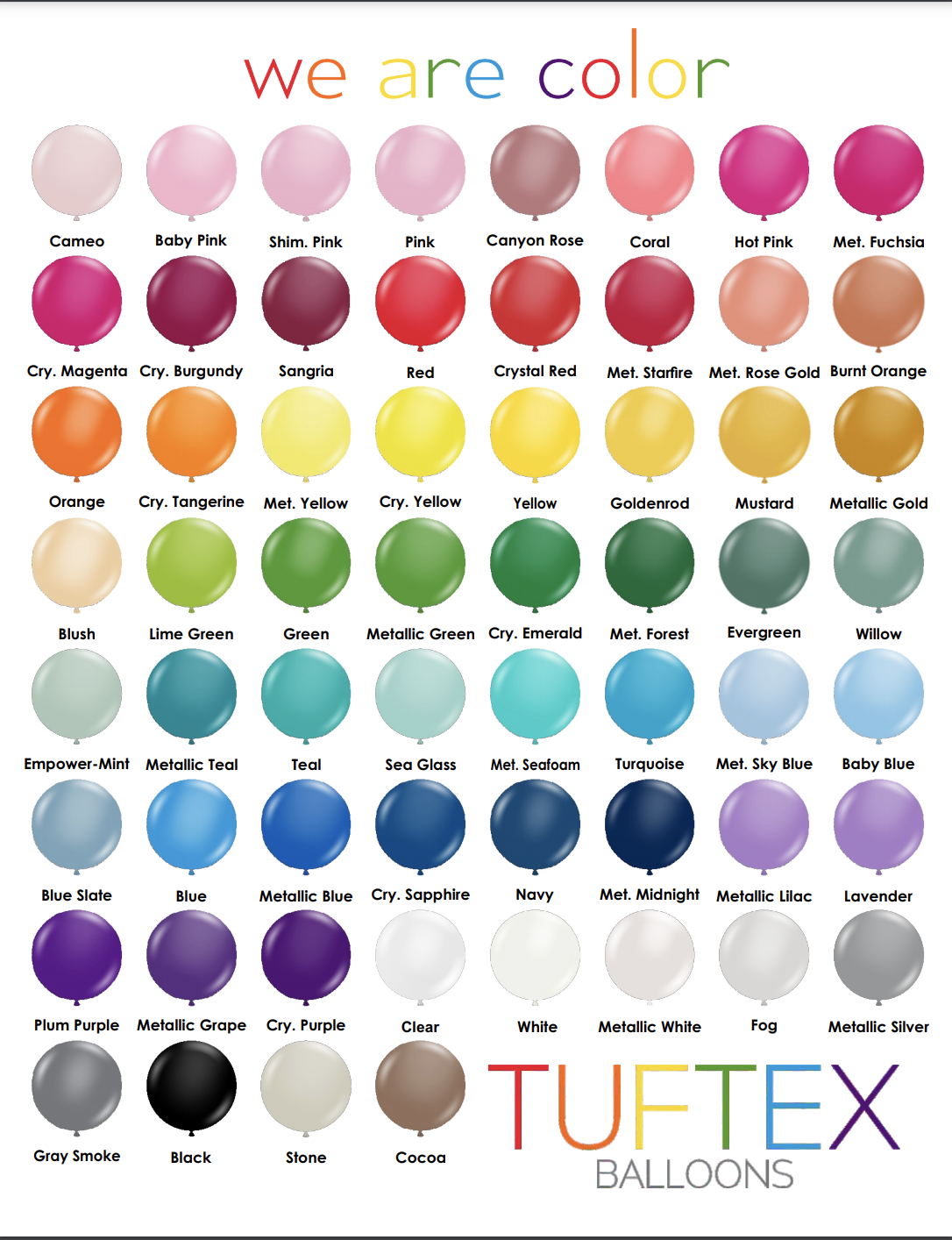 Helium Inflated Latex Balloon Colors